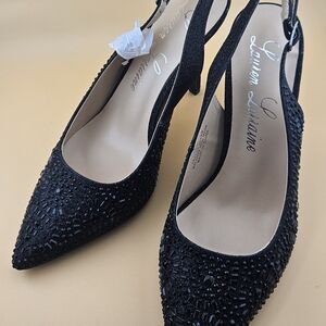 Lauren Lorraine Black Beaded Slingback Heels